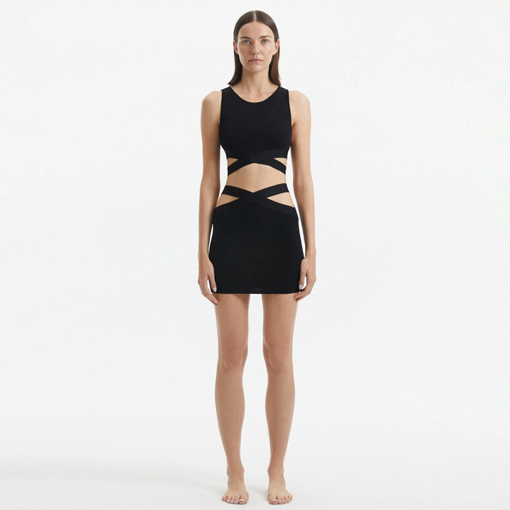 Garda Black Knitted Cut-Out Crop Top | Moeva | Crop Top | Each week unveils new pieces—luxury swimwear, fluid resort silhouettes, and elevated summer-to-evening essentials designed to carry you from coastal escapes to city nights.