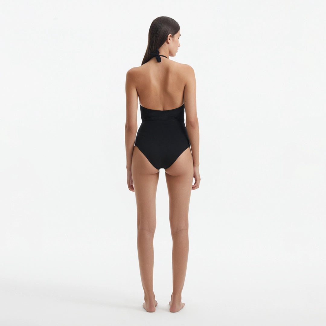 Imelda Black Halterneck Swimsuit with Gold Detail | Moeva | Swimsuit | Each week unveils new pieces—luxury swimwear, fluid resort silhouettes, and elevated summer-to-evening essentials designed to carry you from coastal escapes to city nights.