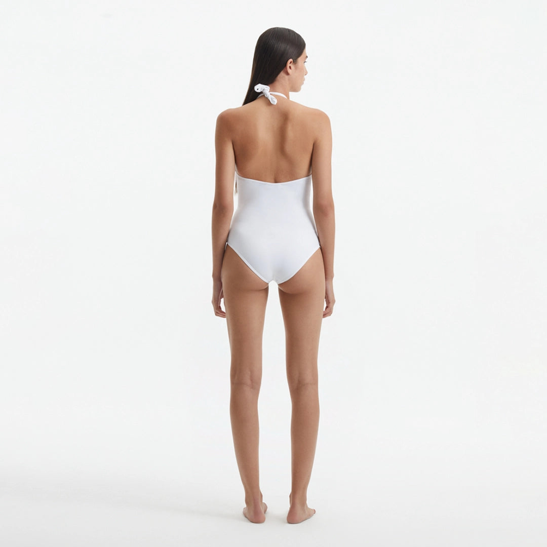 Imelda White Halterneck Swimsuit with Gold Detail | Moeva | Swimsuit | Each week unveils new pieces—luxury swimwear, fluid resort silhouettes, and elevated summer-to-evening essentials designed to carry you from coastal escapes to city nights.