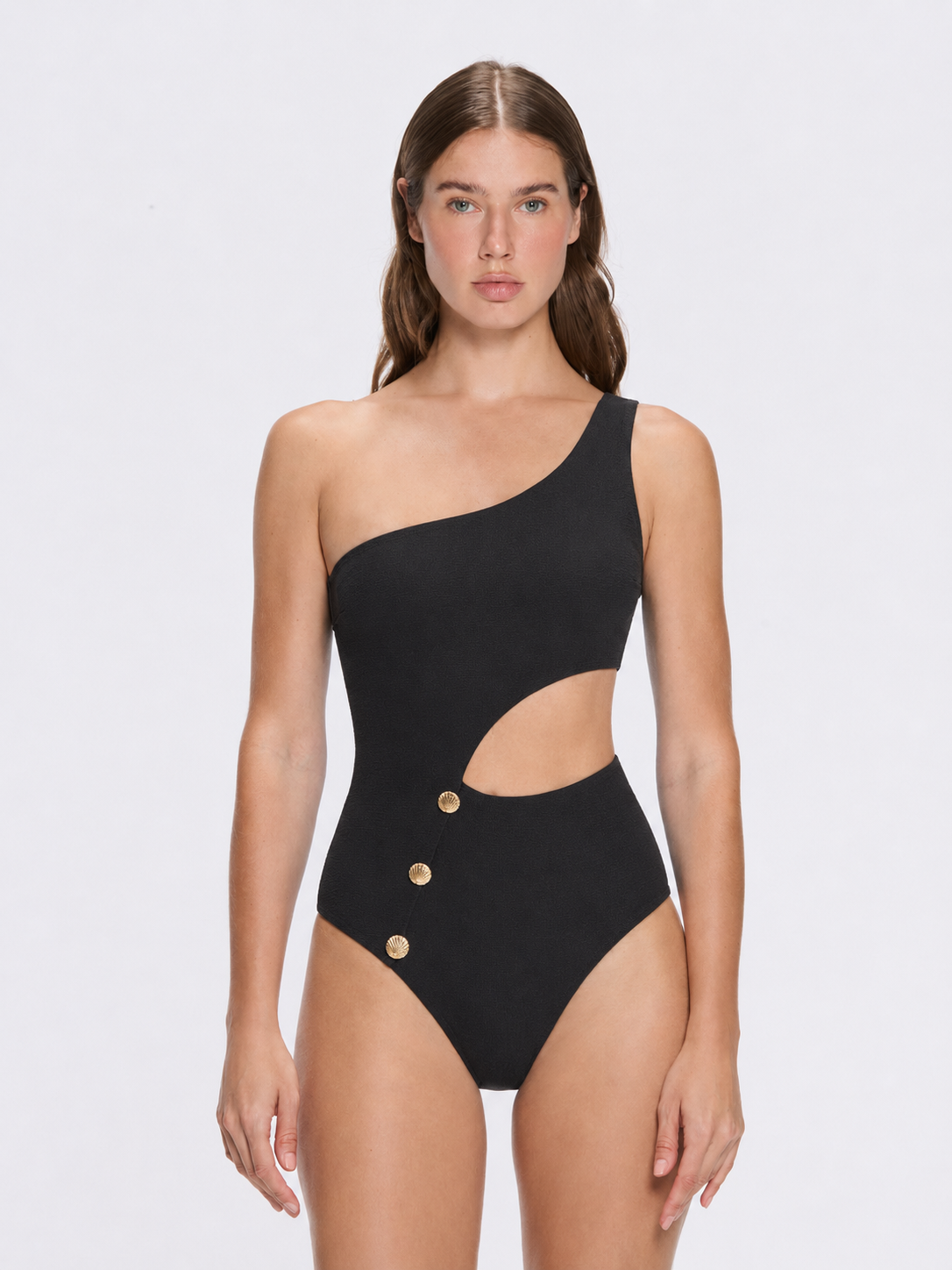 Narelle Black One Shoulder Textured Swimsuit