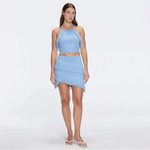 Nebula And Arlo Fringe Asymmetric Blue Knit Set | Moeva | Set | Each week unveils new pieces—luxury swimwear, fluid resort silhouettes, and elevated summer-to-evening essentials designed to carry you from coastal escapes to city nights.