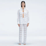 Nola White Crochet Shirt & Elysia White Crochet High-Waist Pants Set | Moeva | Set | Each week unveils new pieces—luxury swimwear, fluid resort silhouettes, and elevated summer-to-evening essentials designed to carry you from coastal escapes to city nights.