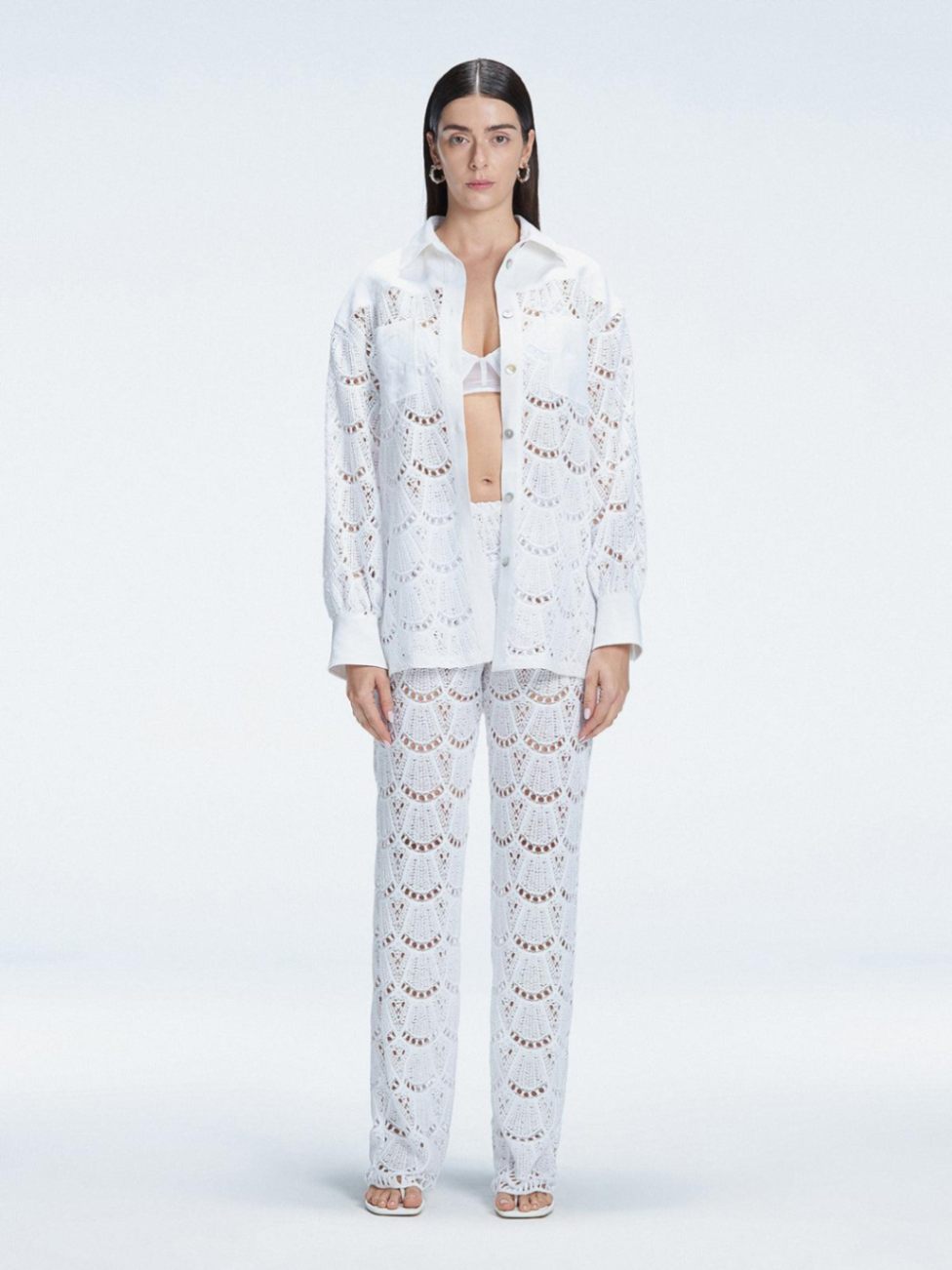 Julia Mateian - Nola White Crochet Shirt & Elysia White Crochet High-Waist Pants Set | Moeva | Set | Each week unveils new pieces—luxury swimwear, fluid resort silhouettes, and elevated summer-to-evening essentials designed to carry you from coastal escapes to city nights.