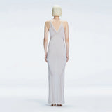 Odessa Silver V Neck Knit Maxi Dress | Moeva | Dress | Each week unveils new pieces—luxury swimwear, fluid resort silhouettes, and elevated summer-to-evening essentials designed to carry you from coastal escapes to city nights.