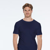 Oscar Dark Blue Round Neck T-Shirt | Moeva | Men Round Neck Shirts | Each week unveils new pieces—luxury swimwear, fluid resort silhouettes, and elevated summer-to-evening essentials designed to carry you from coastal escapes to city nights.