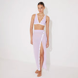 Pina Lilac/White Asymmetric Gold Button Maxi Skirt | Moeva | Skirt | Each week unveils new pieces—luxury swimwear, fluid resort silhouettes, and elevated summer-to-evening essentials designed to carry you from coastal escapes to city nights.