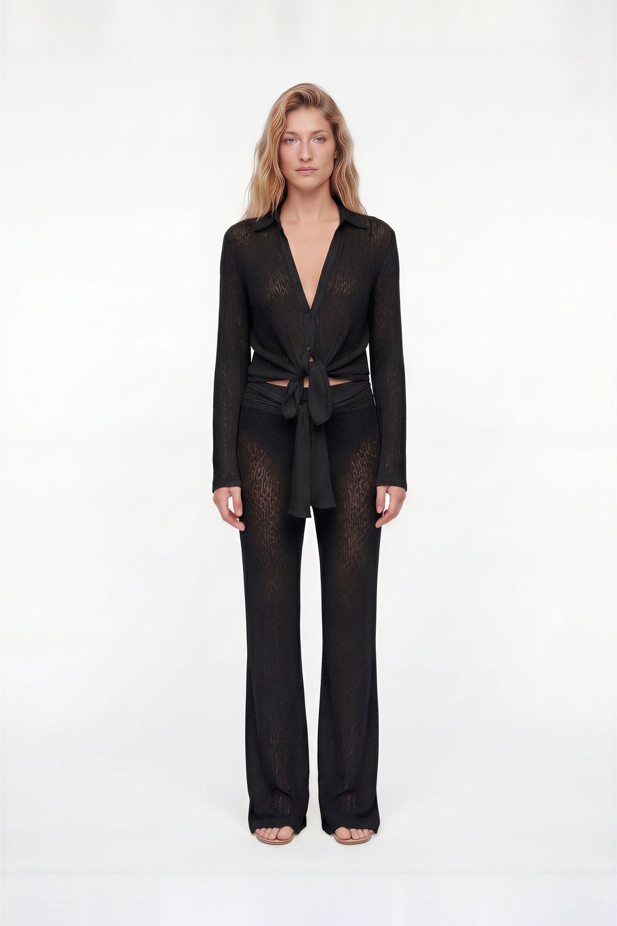 Rania Black Sheer Tie Front Shirt