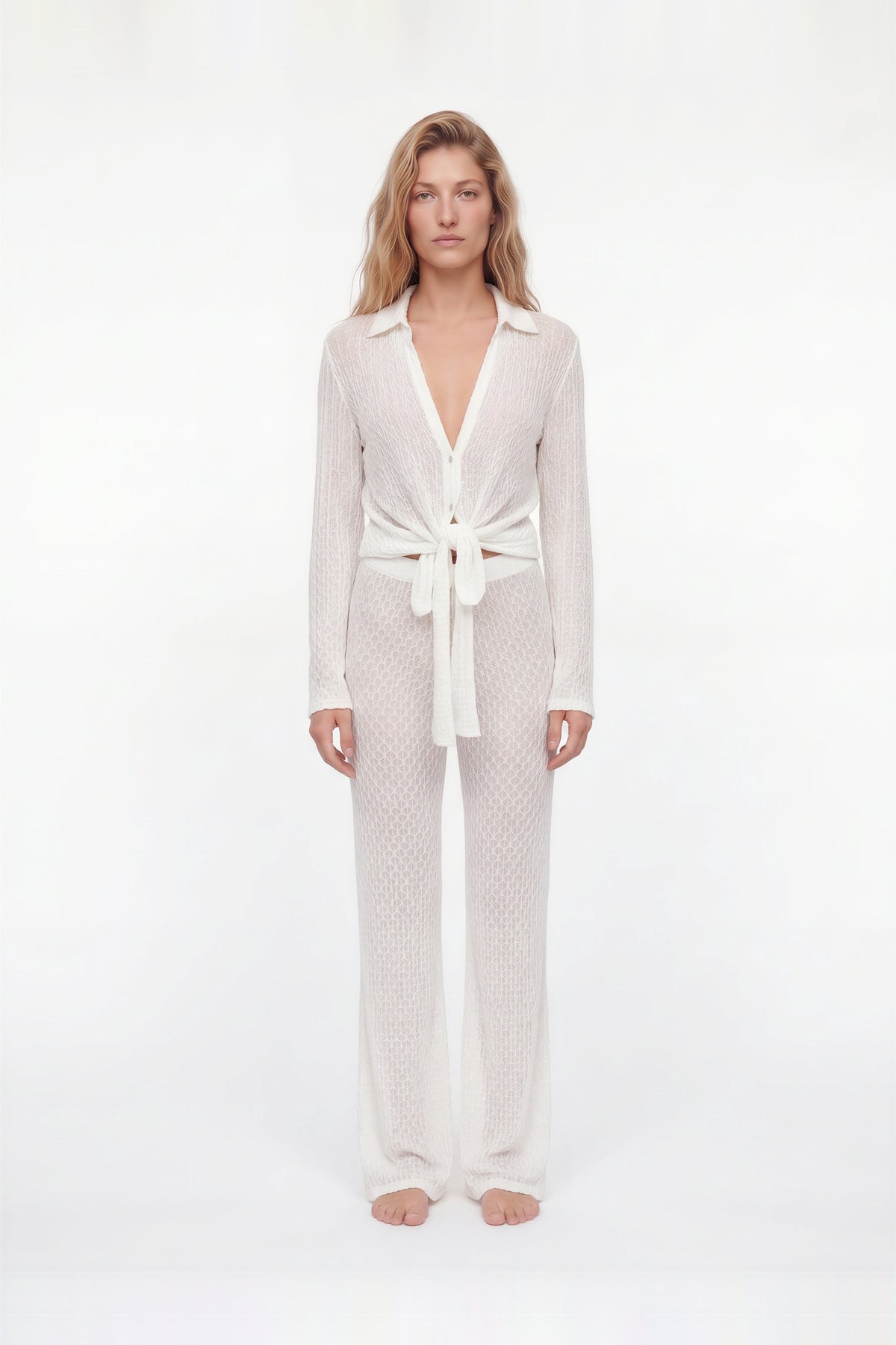Rania White Sheer Tie Front Shirt