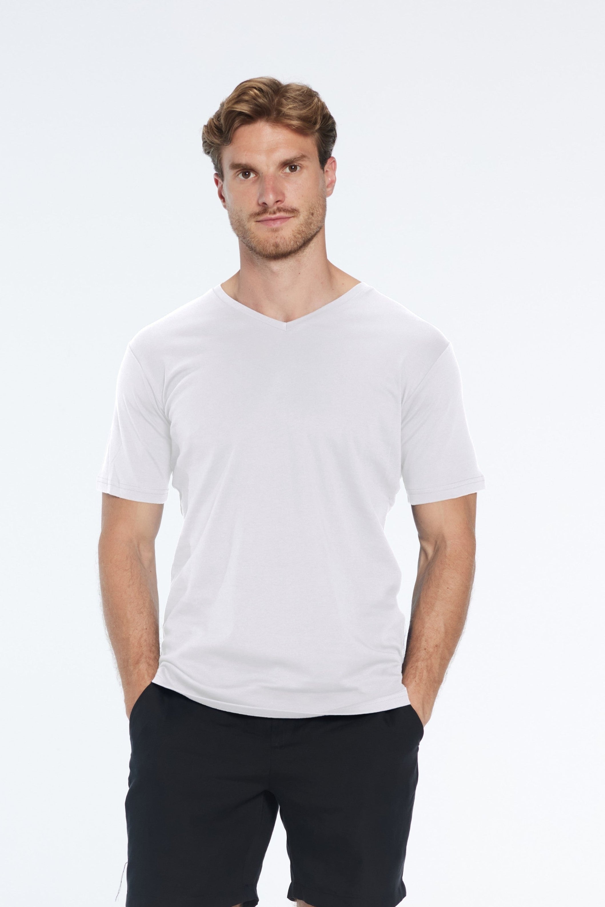 Rex White V-Neck Cotton T-Shirt | Moeva | Men V-Neck Shirts | Each week unveils new pieces—luxury swimwear, fluid resort silhouettes, and elevated summer-to-evening essentials designed to carry you from coastal escapes to city nights.