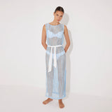 Roma Blue/White Knit Belted Maxi Dress | Moeva | Beachwear Dresses | Each week unveils new pieces—luxury swimwear, fluid resort silhouettes, and elevated summer-to-evening essentials designed to carry you from coastal escapes to city nights.