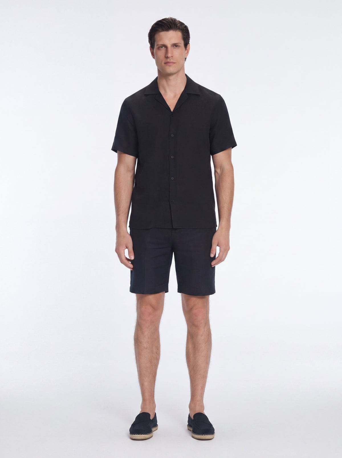 Romeo Black Linen Shirt with Camp Collar