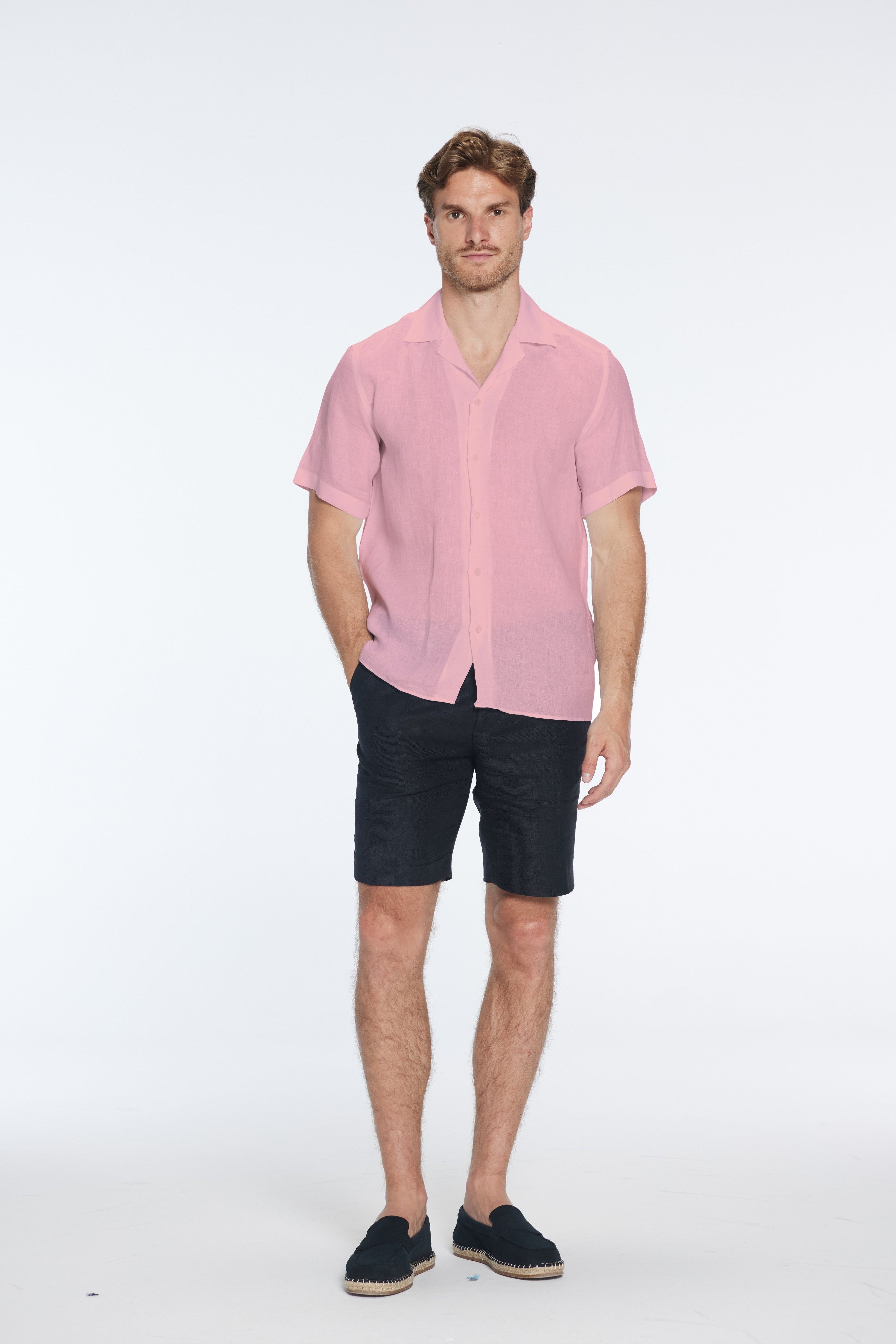 Romeo Pink Linen Shirt with Camp Collar | Moeva | Shirt | Each week unveils new pieces—luxury swimwear, fluid resort silhouettes, and elevated summer-to-evening essentials designed to carry you from coastal escapes to city nights.