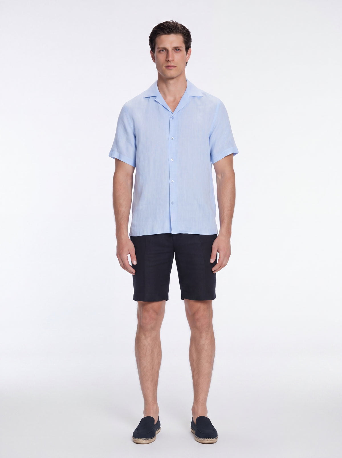 Romeo Baby Blue Linen Shirt with Camp Collar