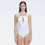 Rosamund White Halter Swimsuit | Moeva | Swimsuit | Each week unveils new pieces—luxury swimwear, fluid resort silhouettes, and elevated summer-to-evening essentials designed to carry you from coastal escapes to city nights.