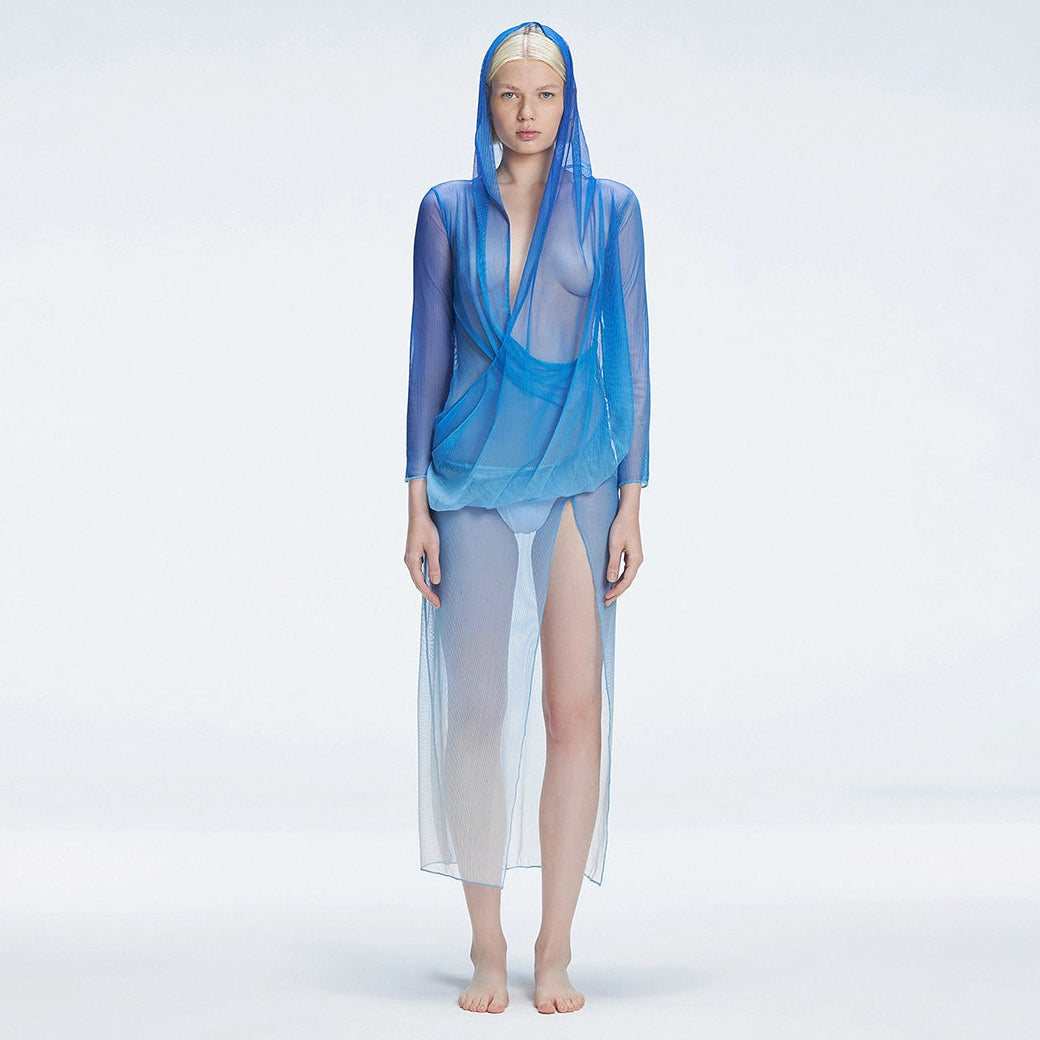 Elif Şahin - Eva Blue Bikini Set And Rosie Blue Optical Long Sleeve Maxi Dress | Moeva | Set | Each week unveils new pieces—luxury swimwear, fluid resort silhouettes, and elevated summer-to-evening essentials designed to carry you from coastal escapes to city nights.