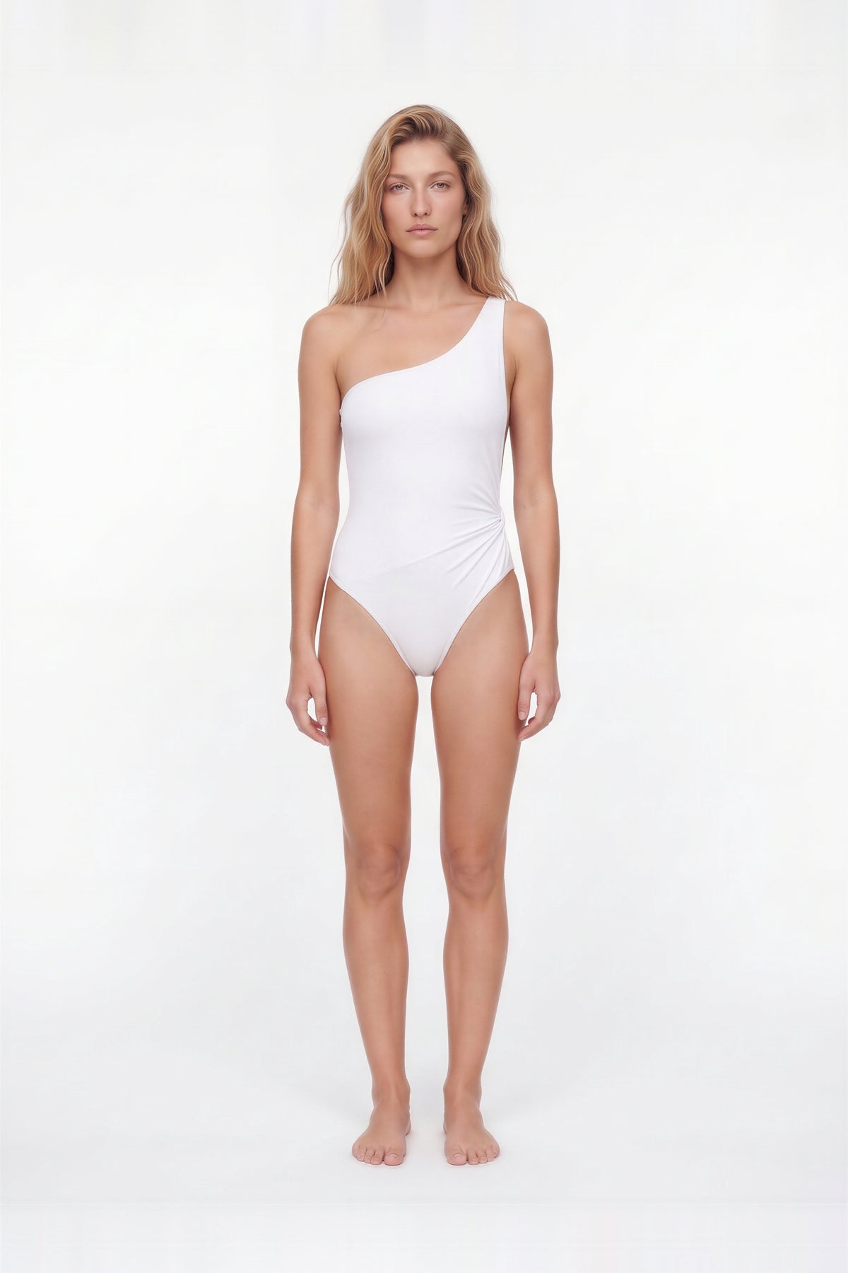 Ryvenor White One Shoulder One Piece Swimsuit by Moeva | Swimsuit from MOEVA's luxury swimwear and resortwear collection, perfect for beach days, resort escapes and summer styling.