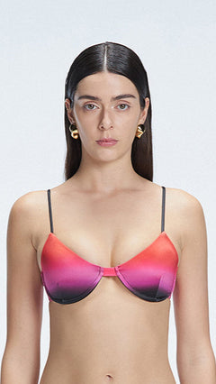 Rory Red Optical Underwired Satin Bikini Top | Moeva | Bikini Top | Each week unveils new pieces—luxury swimwear, fluid resort silhouettes, and elevated summer-to-evening essentials designed to carry you from coastal escapes to city nights.