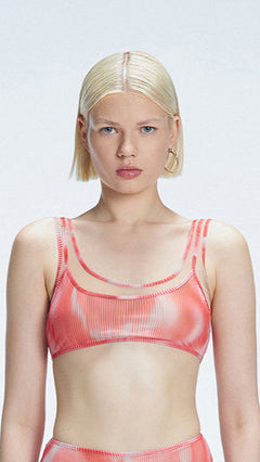 Rosalind Red Optical Scoop Neck 3D Print Bikini Top | Moeva | Bikini Top | Each week unveils new pieces—luxury swimwear, fluid resort silhouettes, and elevated summer-to-evening essentials designed to carry you from coastal escapes to city nights.
