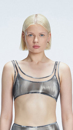 Rosalind Black Optical Scoop Neck 3D Print Bikini Top | Moeva | Bikini Top | Each week unveils new pieces—luxury swimwear, fluid resort silhouettes, and elevated summer-to-evening essentials designed to carry you from coastal escapes to city nights.