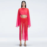 Samantha Long Sleeve Crop Top and Tabitha Maxi Skirt Red Optical Set | Moeva | Set | Each week unveils new pieces—luxury swimwear, fluid resort silhouettes, and elevated summer-to-evening essentials designed to carry you from coastal escapes to city nights.