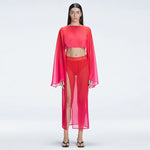 Samantha Pink Optical Long Sleeve Crop Top | Moeva | Crop Top | Each week unveils new pieces—luxury swimwear, fluid resort silhouettes, and elevated summer-to-evening essentials designed to carry you from coastal escapes to city nights.