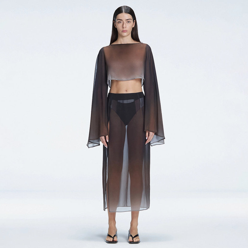 Samantha Long Sleeve Crop Top and Tabitha Maxi Skirt Black Optical Set | Moeva | Set | Each week unveils new pieces—luxury swimwear, fluid resort silhouettes, and elevated summer-to-evening essentials designed to carry you from coastal escapes to city nights.