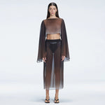 Samantha Long Sleeve Crop Top and Tabitha Maxi Skirt Black Optical Set | Moeva | Set | Each week unveils new pieces—luxury swimwear, fluid resort silhouettes, and elevated summer-to-evening essentials designed to carry you from coastal escapes to city nights.