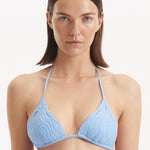 Sarita Baby Blue Triangle Wave Textured Bikini Top | Moeva | Bikini Top | Each week unveils new pieces—luxury swimwear, fluid resort silhouettes, and elevated summer-to-evening essentials designed to carry you from coastal escapes to city nights.