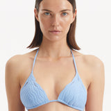 Sarita Baby Blue Triangle Wave Textured Bikini Top | Moeva | Bikini Top | Each week unveils new pieces—luxury swimwear, fluid resort silhouettes, and elevated summer-to-evening essentials designed to carry you from coastal escapes to city nights.