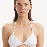 Sarita White Triangle Wave Textured Bikini Top | Moeva | Bikini Top | Each week unveils new pieces—luxury swimwear, fluid resort silhouettes, and elevated summer-to-evening essentials designed to carry you from coastal escapes to city nights.