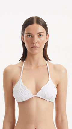 Sarita White Triangle Wave Textured Bikini Top | Moeva | Bikini Top | Each week unveils new pieces—luxury swimwear, fluid resort silhouettes, and elevated summer-to-evening essentials designed to carry you from coastal escapes to city nights.