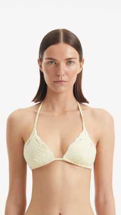 Sarita Yellow Triangle Wave Textured Bikini Top | Moeva | Bikini Top | Each week unveils new pieces—luxury swimwear, fluid resort silhouettes, and elevated summer-to-evening essentials designed to carry you from coastal escapes to city nights.