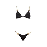 Selena Black Triangle Gold Chain Strap Satin Bikini Top | Moeva | Bikini Top | Each week unveils new pieces—luxury swimwear, fluid resort silhouettes, and elevated summer-to-evening essentials designed to carry you from coastal escapes to city nights.