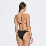 Selena Black Triangle Gold Chain Strap Satin Bikini Top | Moeva | Bikini Top | Each week unveils new pieces—luxury swimwear, fluid resort silhouettes, and elevated summer-to-evening essentials designed to carry you from coastal escapes to city nights.