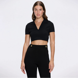 Shandy Black Polo Collar Knitted Crop Top | Moeva | Crop Top | Each week unveils new pieces—luxury swimwear, fluid resort silhouettes, and elevated summer-to-evening essentials designed to carry you from coastal escapes to city nights.