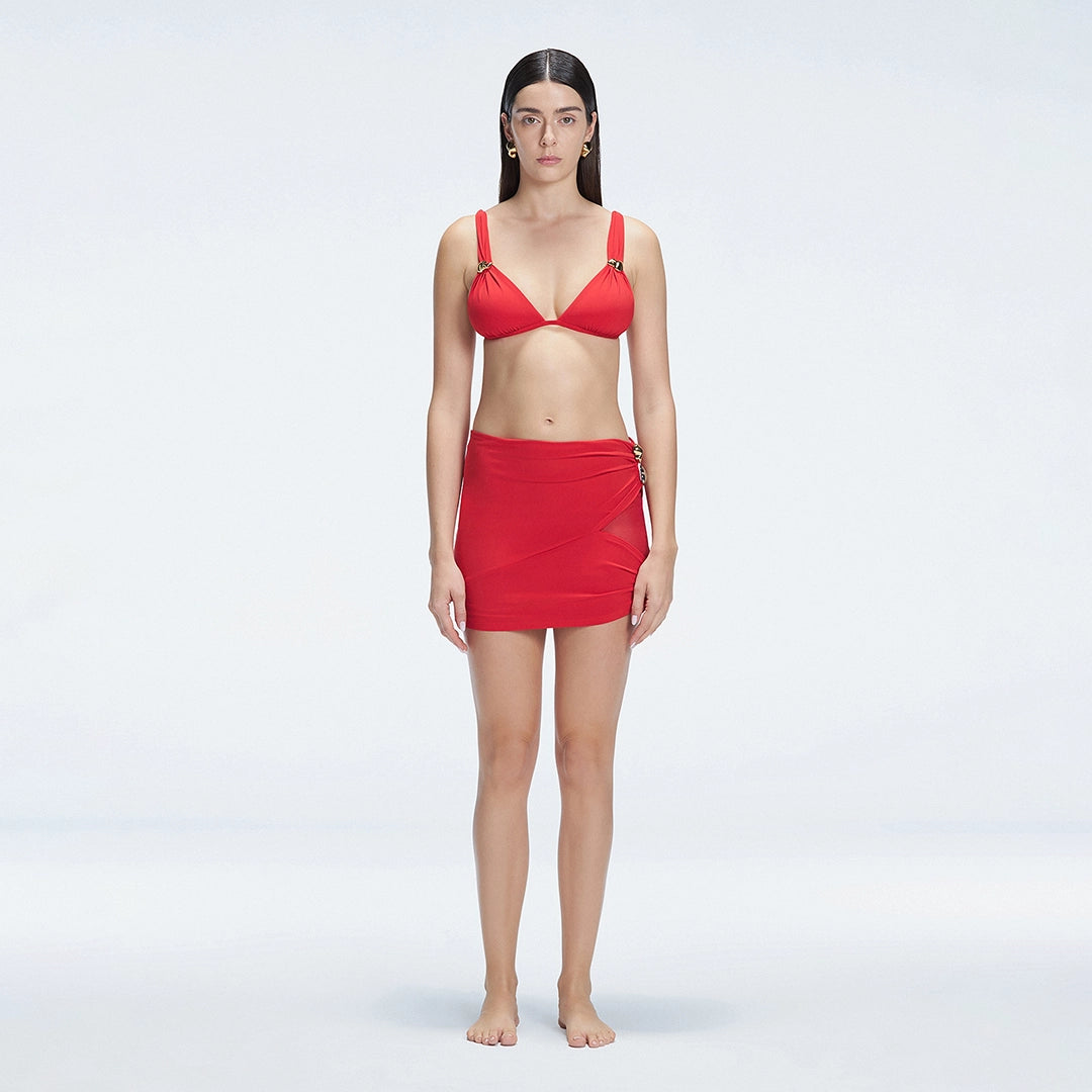 Siena Red Mesh Detail Mini Skirt | Moeva | Beachwear Skirts | Each week unveils new pieces—luxury swimwear, fluid resort silhouettes, and elevated summer-to-evening essentials designed to carry you from coastal escapes to city nights.