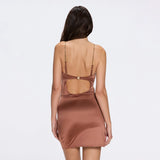 Solea Brown Satin Mini Dress with Gold Chain Strap Detail | Moeva | Dress | Each week unveils new pieces—luxury swimwear, fluid resort silhouettes, and elevated summer-to-evening essentials designed to carry you from coastal escapes to city nights.