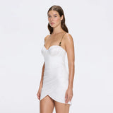 Solea White Satin Mini Dress with Gold Chain Strap Detail | Moeva | Dress | Each week unveils new pieces—luxury swimwear, fluid resort silhouettes, and elevated summer-to-evening essentials designed to carry you from coastal escapes to city nights.