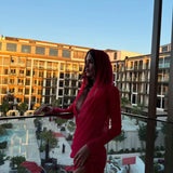 Marta Lopez Alamo - Hermione Red Triangle Side Tie 3D Bikini Set - Rosie Red Red Optical Long Sleeve Maxi Dress | Moeva | Set | Each week unveils new pieces—luxury swimwear, fluid resort silhouettes, and elevated summer-to-evening essentials designed to carry you from coastal escapes to city nights.