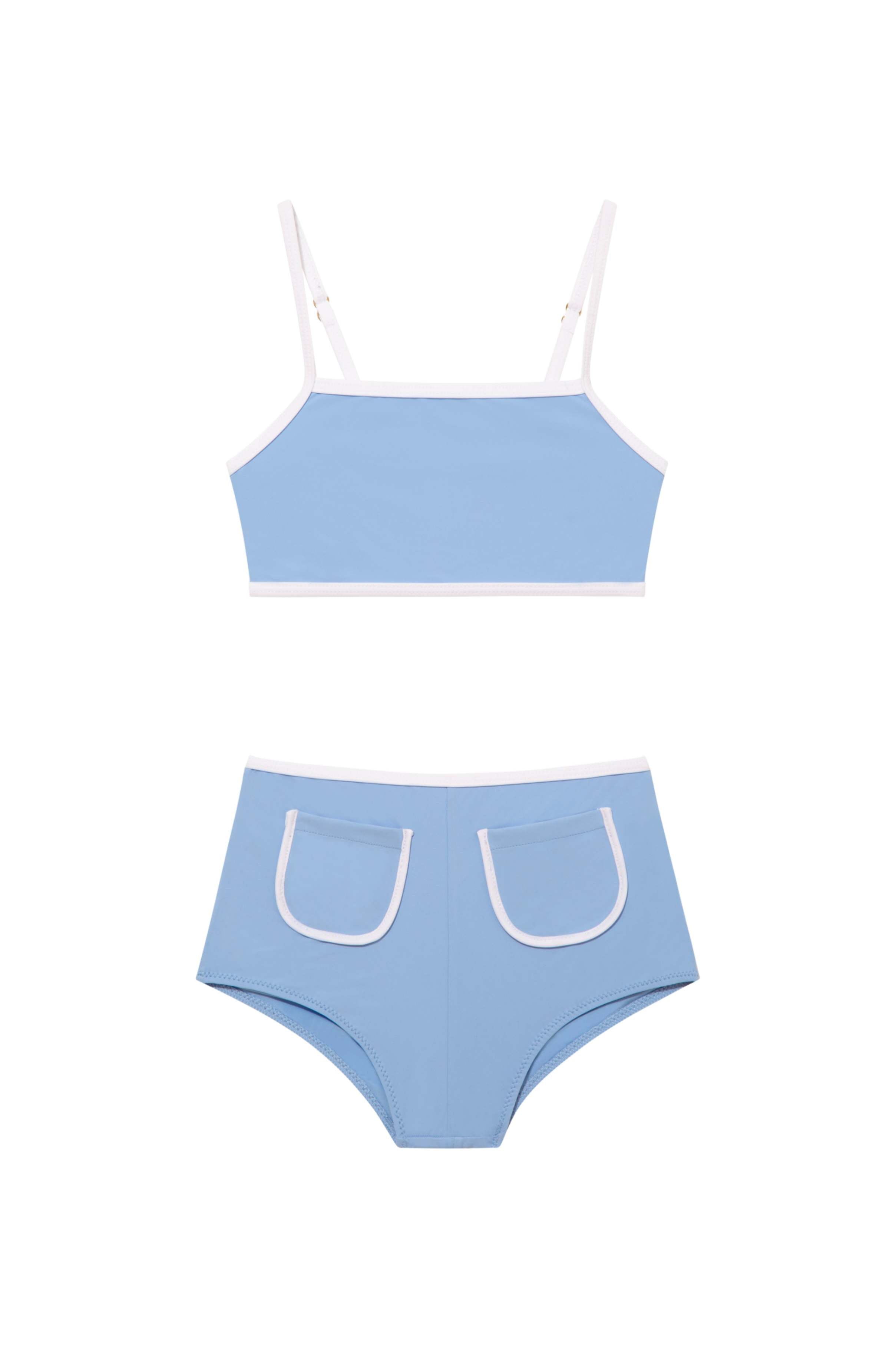 Sunny Blue Square-Neck and High-Waist Kids Bikini Set with Pocket Detail | Moeva | | Each week unveils new pieces—luxury swimwear, fluid resort silhouettes, and elevated summer-to-evening essentials designed to carry you from coastal escapes to city nights.