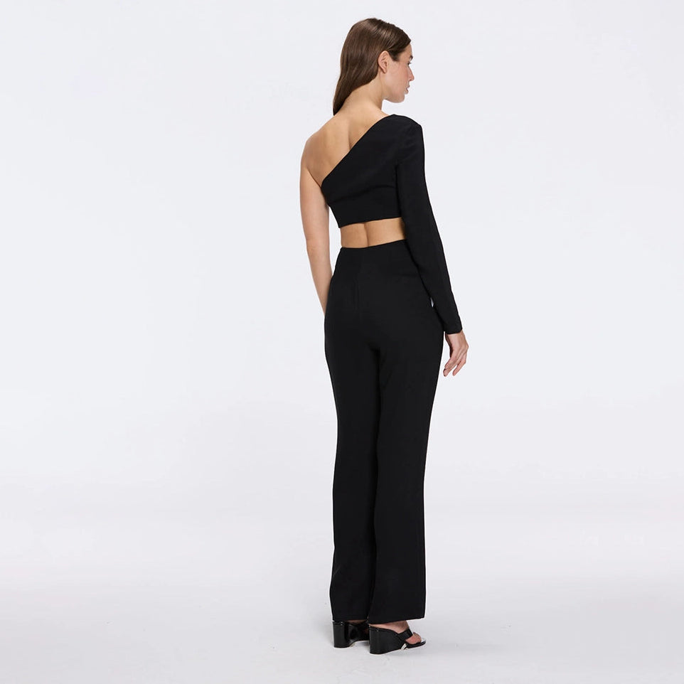Villamar Black-White Duo-Tone Gold Button One-Shoulder Crop Top | Moeva | RTW Bustiers | Each week unveils new pieces—luxury swimwear, fluid resort silhouettes, and elevated summer-to-evening essentials designed to carry you from coastal escapes to city nights.