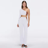 Evangeline White-Brown High-Waist Straight-Leg Pants | Moeva | Pants | Each week unveils new pieces—luxury swimwear, fluid resort silhouettes, and elevated summer-to-evening essentials designed to carry you from coastal escapes to city nights.