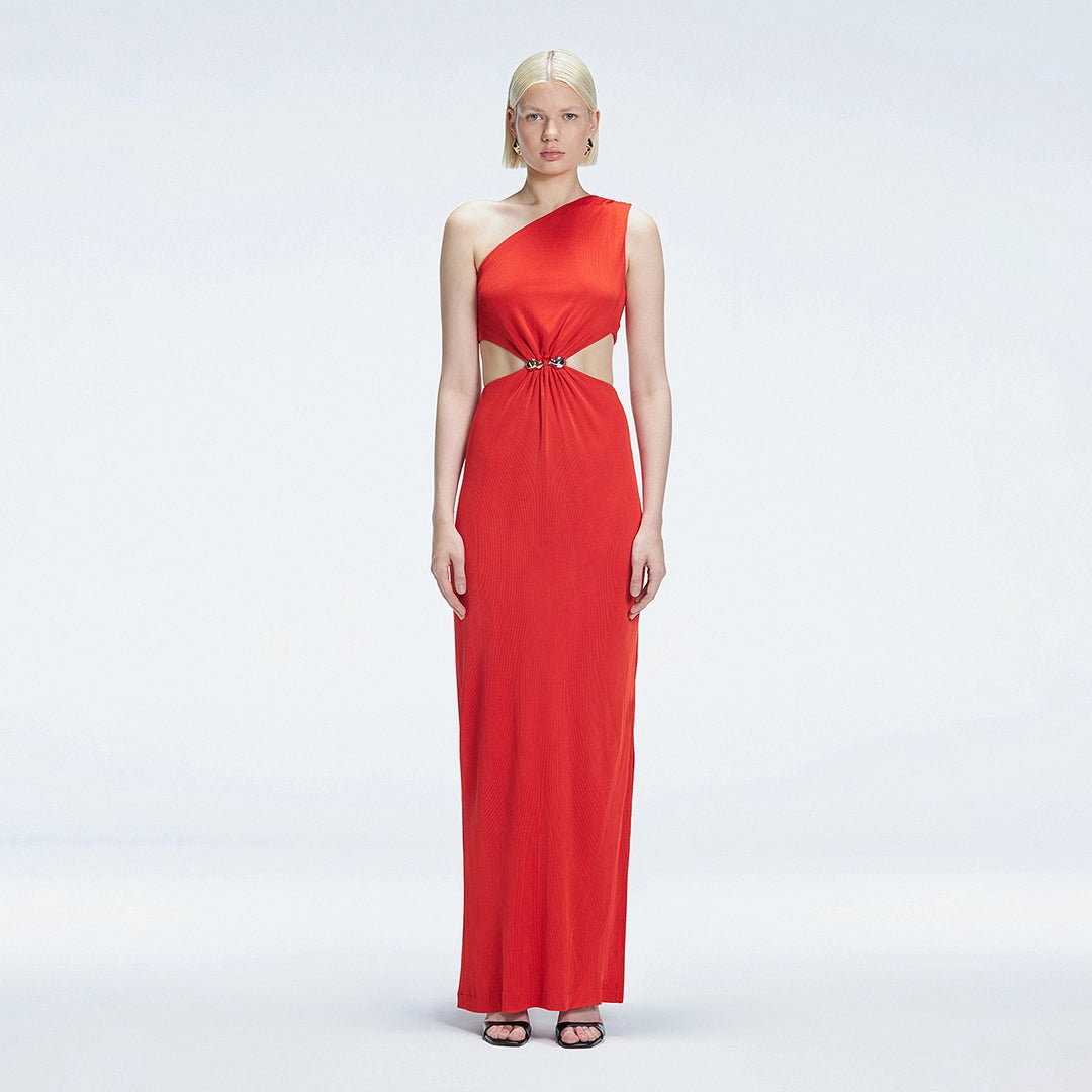 Violet Red One-Shoulder Textured Maxi Dress with Cut-Out Detail | Moeva | Dress | Each week unveils new pieces—luxury swimwear, fluid resort silhouettes, and elevated summer-to-evening essentials designed to carry you from coastal escapes to city nights.
