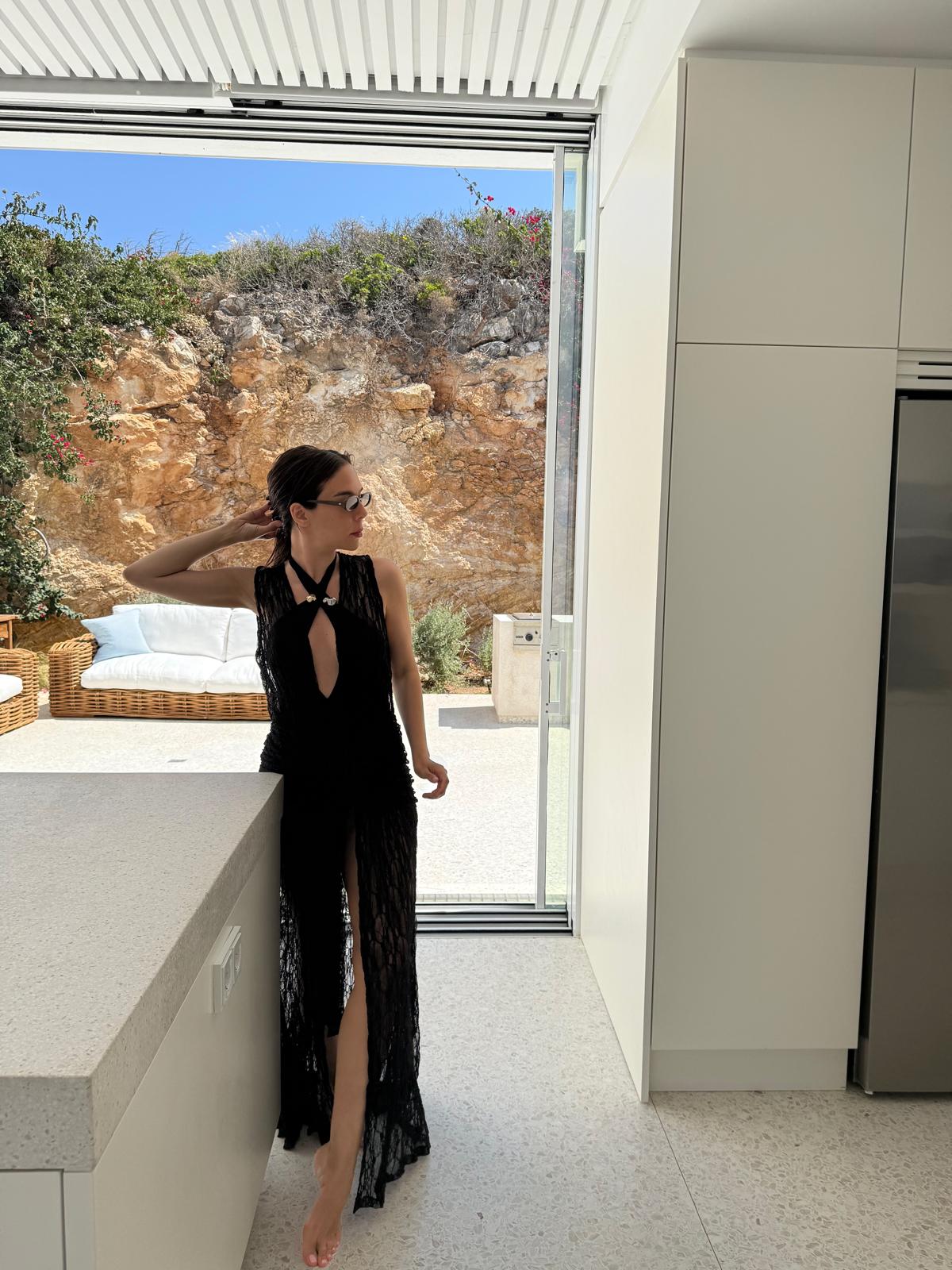 Meredith Black Halter High Waist Satin Bikini Set And Aveline Black Sleeveless Lace Maxi Kaftan | Moeva | Beachwear Dresses | Each week unveils new pieces—luxury swimwear, fluid resort silhouettes, and elevated summer-to-evening essentials designed to carry you from coastal escapes to city nights.