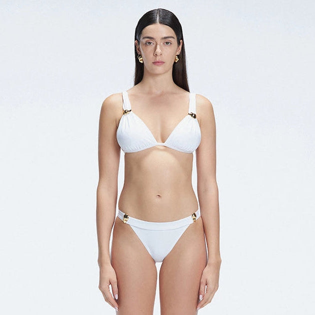 Zella White Triangle Mid Coverage Solid Bikini Sets | Moeva | Bikini Set | Each week unveils new pieces—luxury swimwear, fluid resort silhouettes, and elevated summer-to-evening essentials designed to carry you from coastal escapes to city nights.