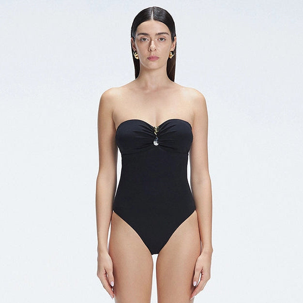 Zephyrine Black Bandeau Swimsuit | Moeva | Swimsuit | Each week unveils new pieces—luxury swimwear, fluid resort silhouettes, and elevated summer-to-evening essentials designed to carry you from coastal escapes to city nights.