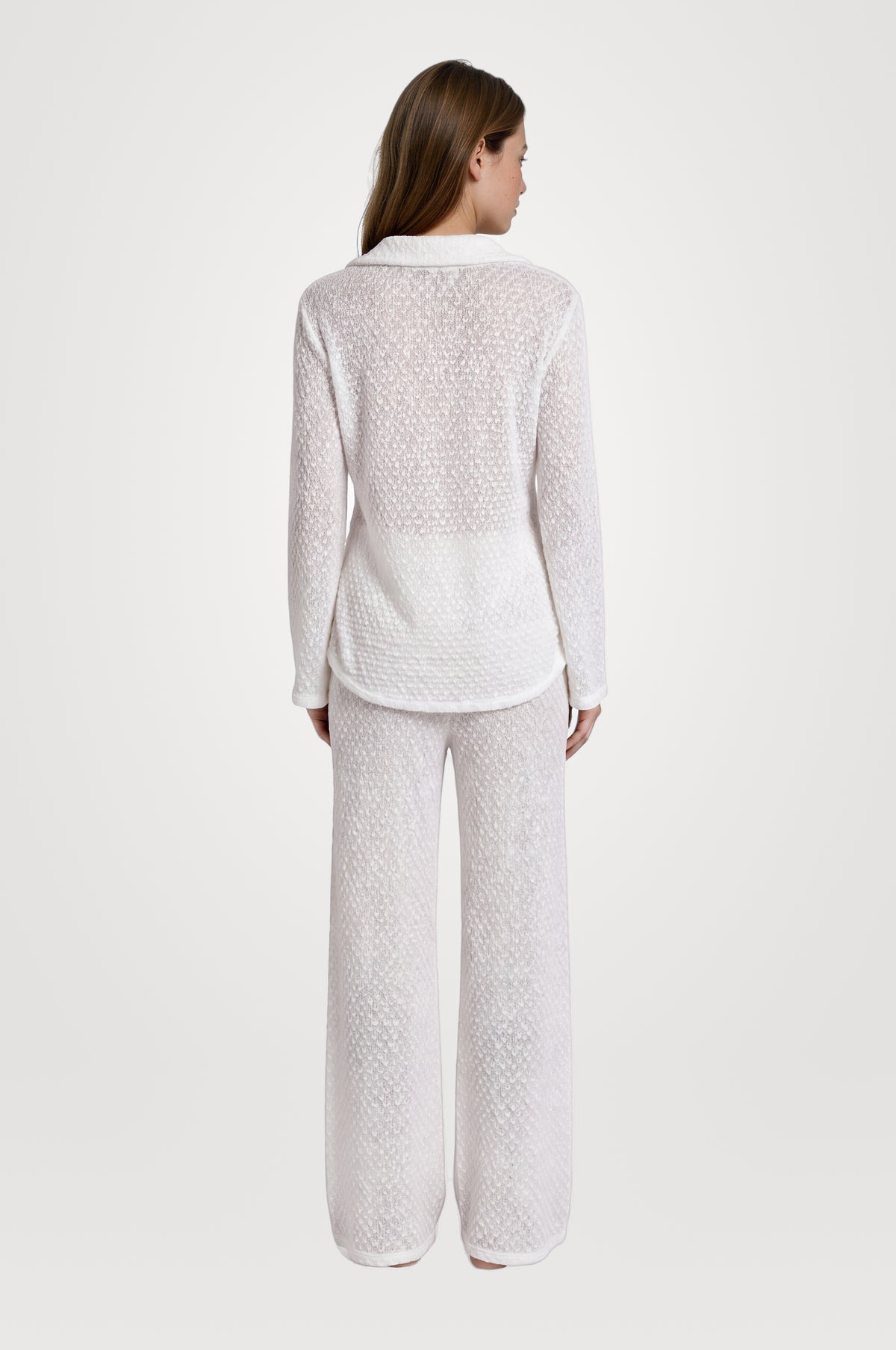Rania White Sheer Tie Front Shirt & Reina Wide Leg Pants Set