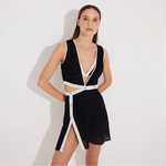 Blanca Black/White Asymmetric Mini Dress with Gold Button Detail | Moeva | Dress | Each week unveils new pieces—luxury swimwear, fluid resort silhouettes, and elevated summer-to-evening essentials designed to carry you from coastal escapes to city nights.