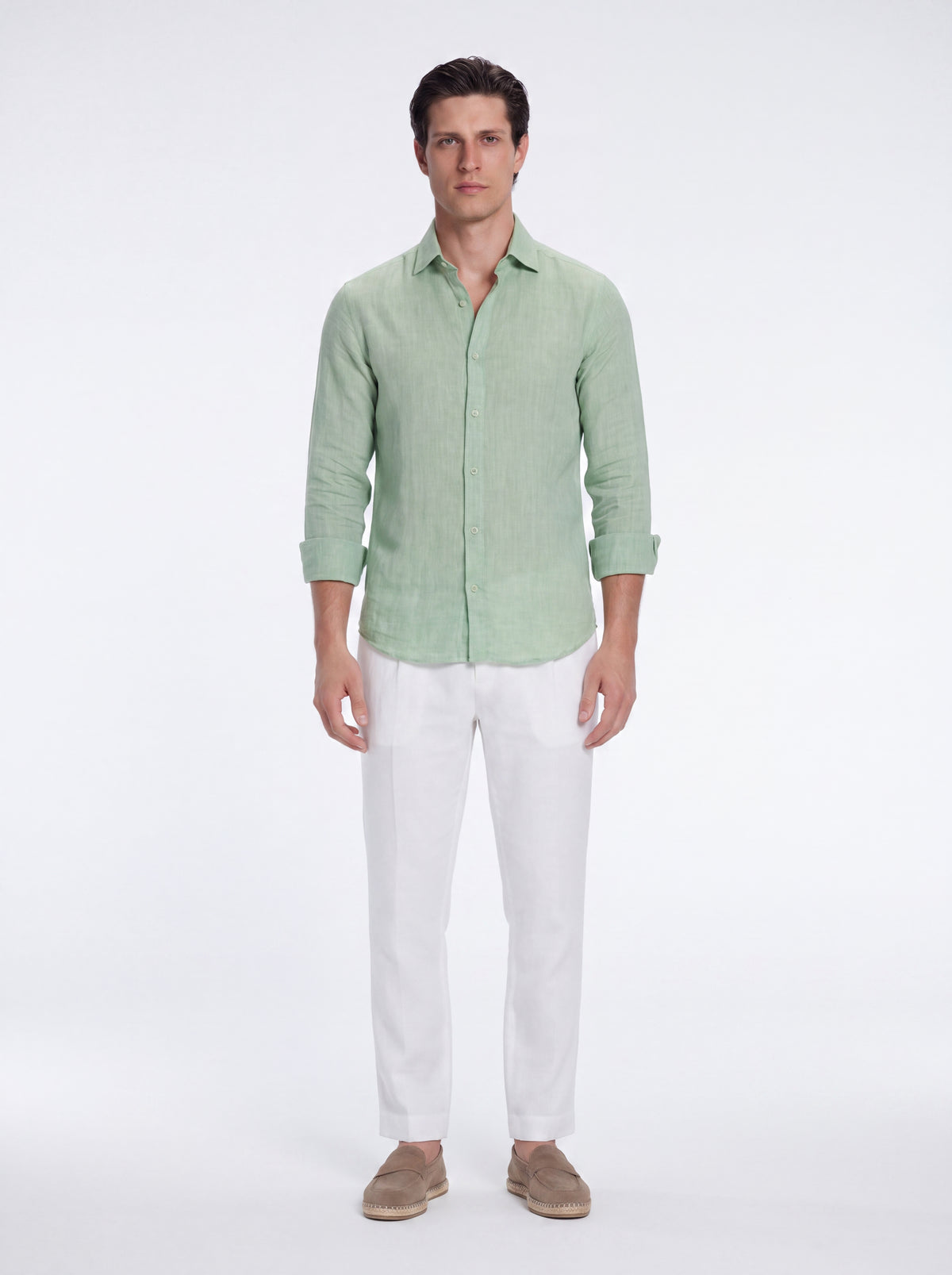 Harry Army Green Linen Shirt with Spread Collar