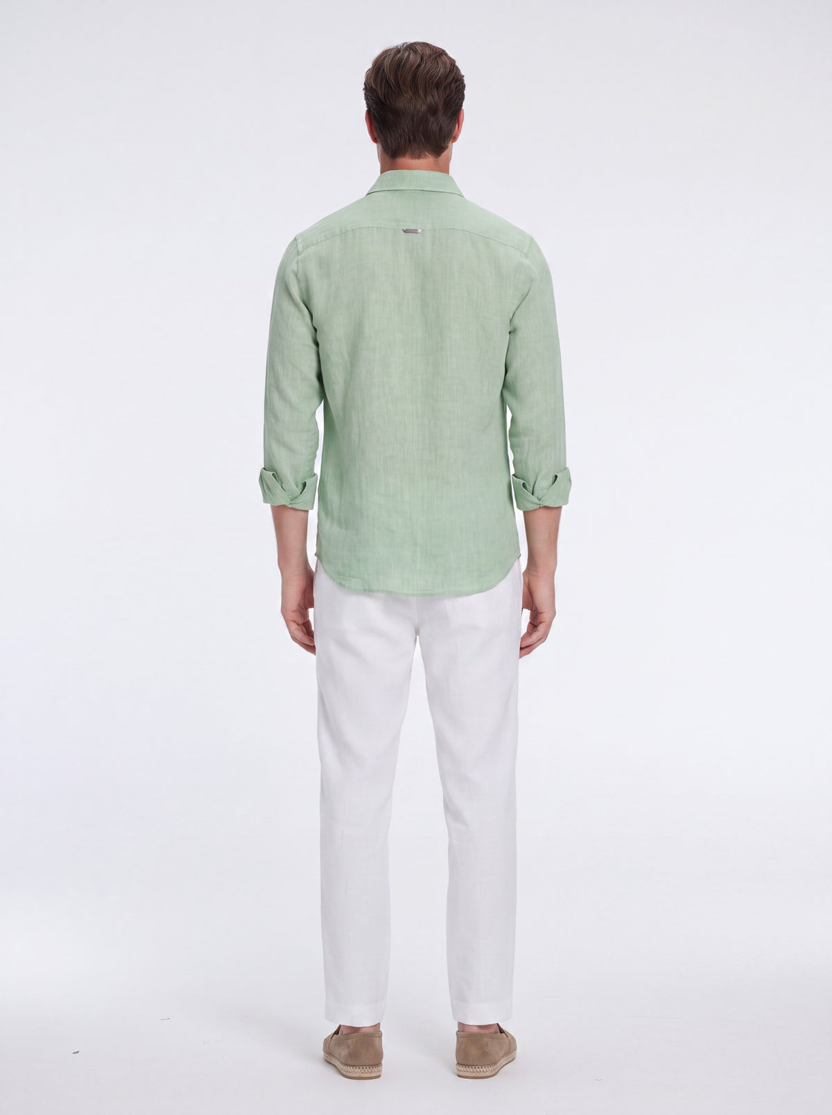 Harry Army Green Linen Shirt with Spread Collar